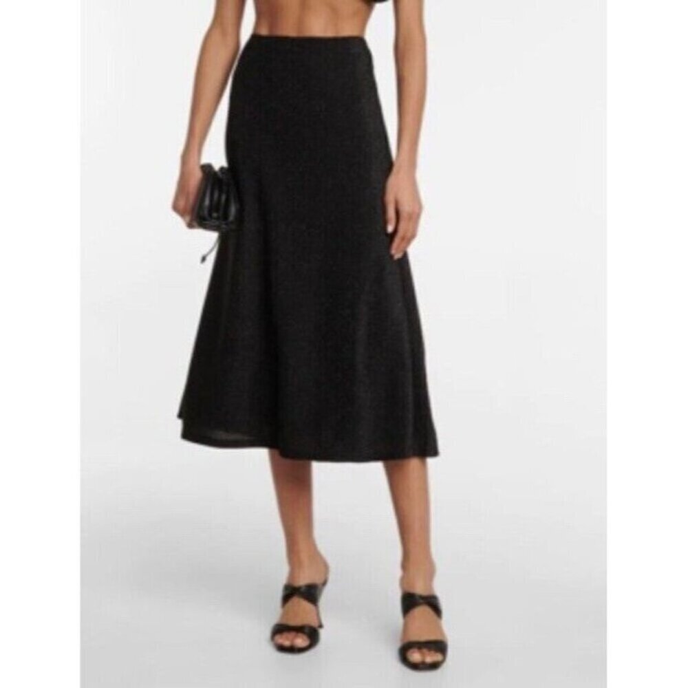 Johanna Ortiz Sz 0 Skirt Midi Black Silver Metallic Minimalist Retro Luxury New